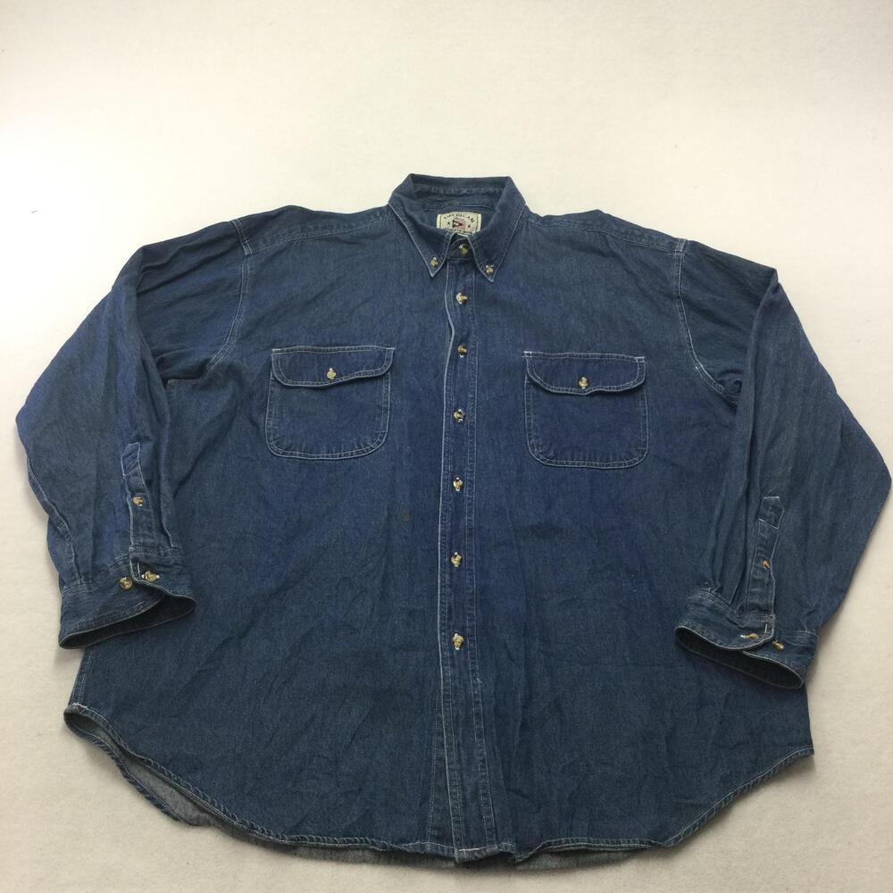 American Blue Shirt Mens 2XL Blue Denim Long Sleeve Button Up Pockets Casual